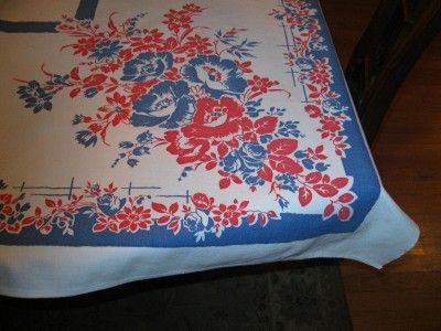 VINTAGE SQUARE COTTON RETRO FLORAL TABLECLOTH 46 X 48  