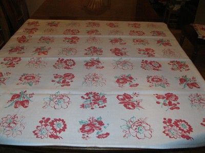 VINTAGE SQUARE COTTON RETRO FLORAL TABLECLOTH 46 X 44  