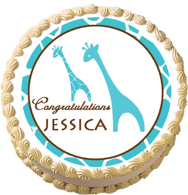 BLUE GIRAFFE WILD SAFARI 1ST BIRTHDAY BABY SHOWER Edible Party Cake 