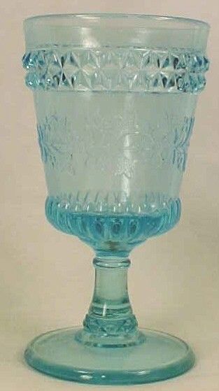   Antique BLUE WILDFLOWER PRESSED GLASS GOBLET U S Glass 1891 EXC  