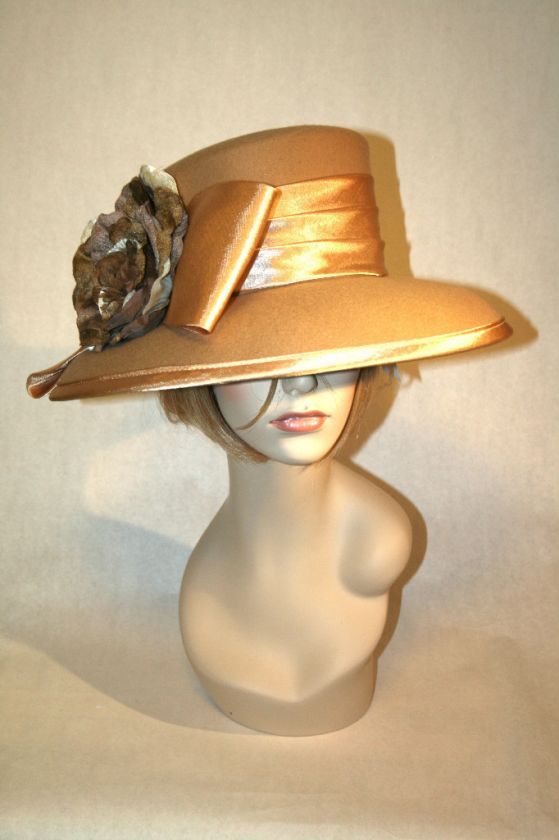   Church Derby Felt Wool Camel Tan Gold Dress Ladies Winter Hat  