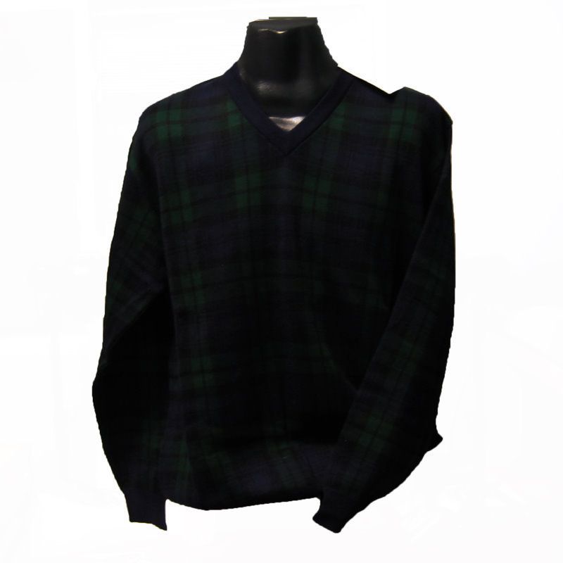 Mens Irish Plaid Blackwatch Golf Vneck Sweater Cotton  