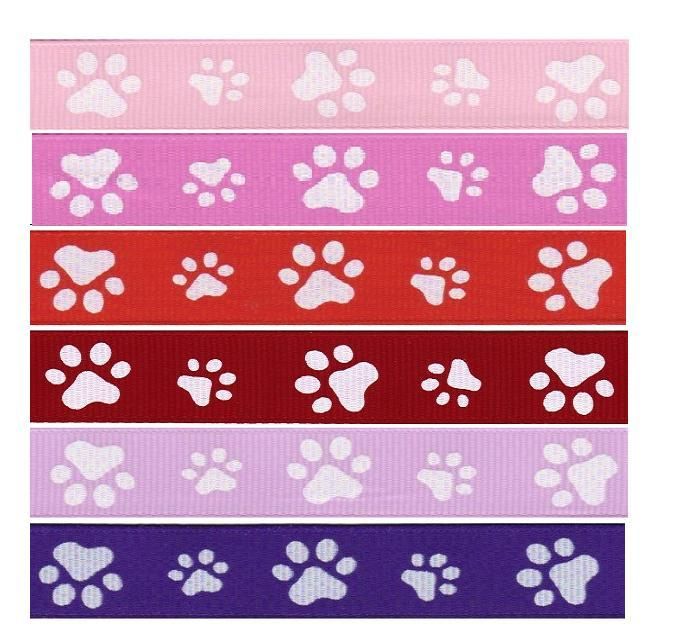 yds 3/8 TINY PUPPY/CHEER PAW Grosgrain Print Ribbon  