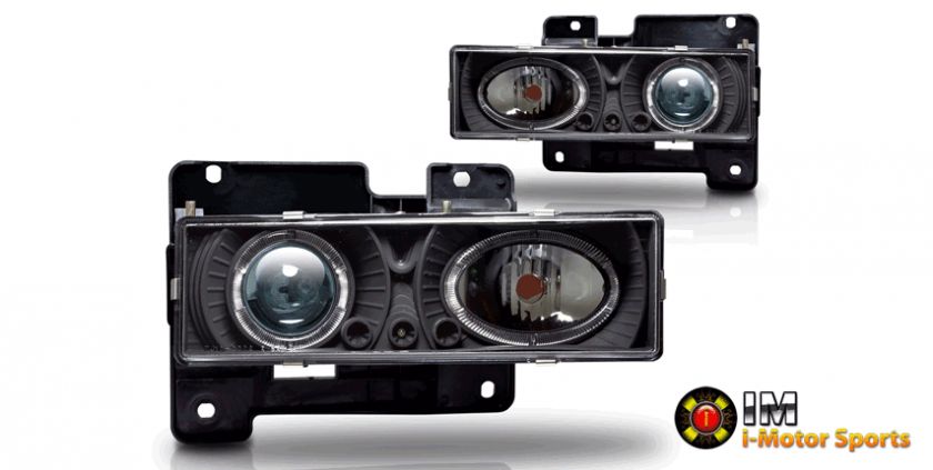   Halo Projector Head Lights Black Blue Chevy C/K Headlight PAIR  