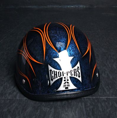 Hand painted half face helmet harley motorcycle (Blue)  