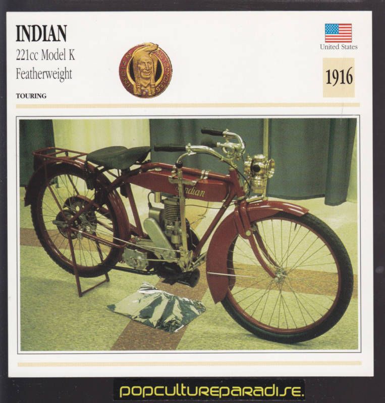 1916 INDIAN 221cc Model K Featherweight MOTORCYCLE CARD  