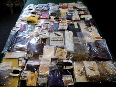 HUGE 77 PIECE FLY FISH TYING MATERIALS ~ DEER / RABBIT / PEACOCK 