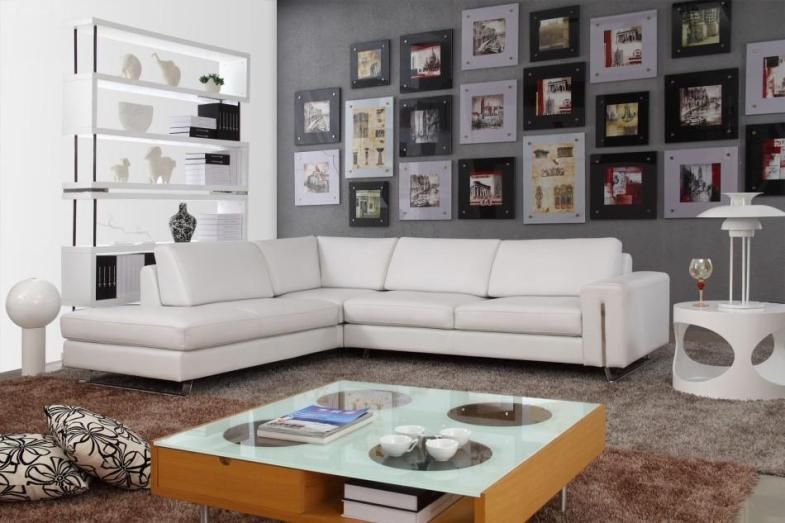 CARLO Modern White Italian Leather Sectional Sofa Set  