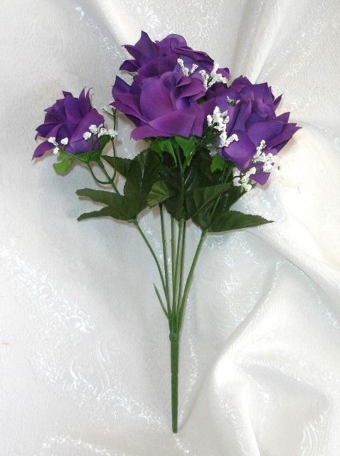   DARK PURPLE Soft Silk Wedding Flowers Bouquets DIY Centerpieces  