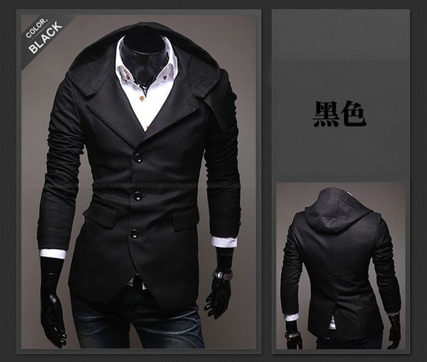 Mens Fashion Casual Slim Hoodie Suit Top Blazers Sport Coats Jacket M 