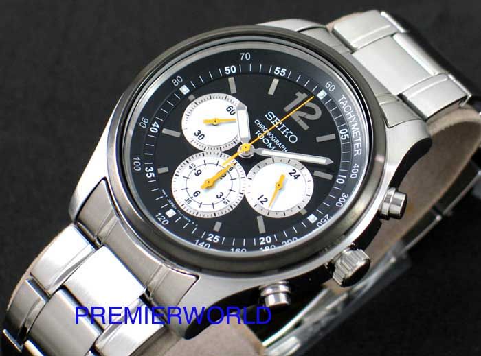 SEIKO MEN CHRONOGRAPH AVIATOR 24 HOUR INDICATOR BLACK BEZEL 100M WATCH 