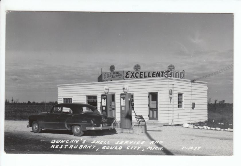   Station Pumps Old RPPC Postcard Gould City MI Michigan Vintage  