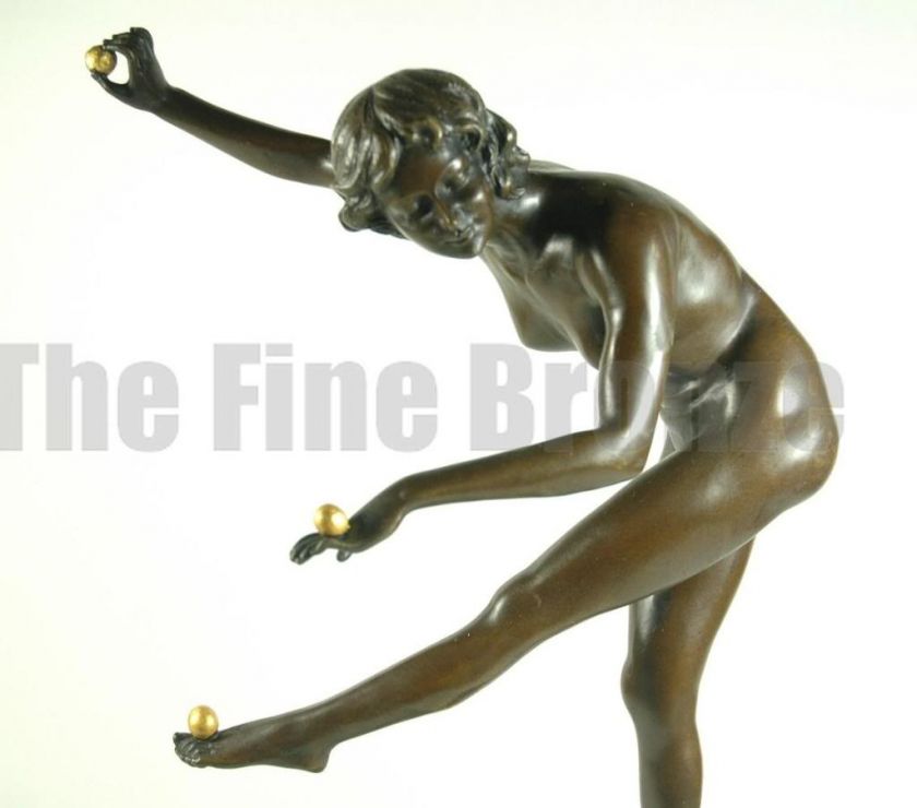 CL.JR.COLINET bronze statue art deco girl with balls  