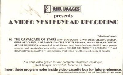 VHS CALVACADE OF STARSJACKIE GLEASON ART CARNEY  