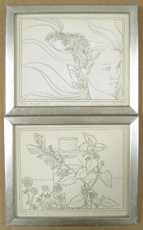 NYC Artist 2 Original Vintage Drawings Signed 1970s  