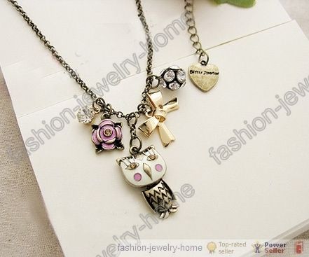 Fashion crystal Owl Necklace Pendant Flower Bowknot Necklace  