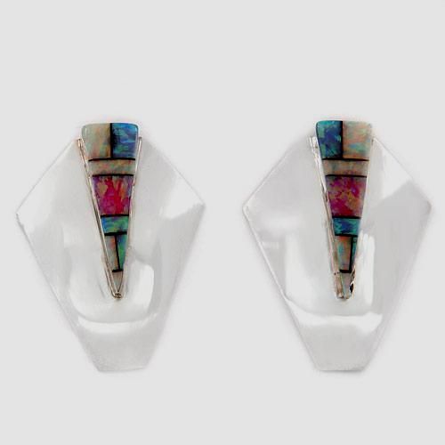 Vibrant Onyx & Created Opal Sterling Silver Earrings  