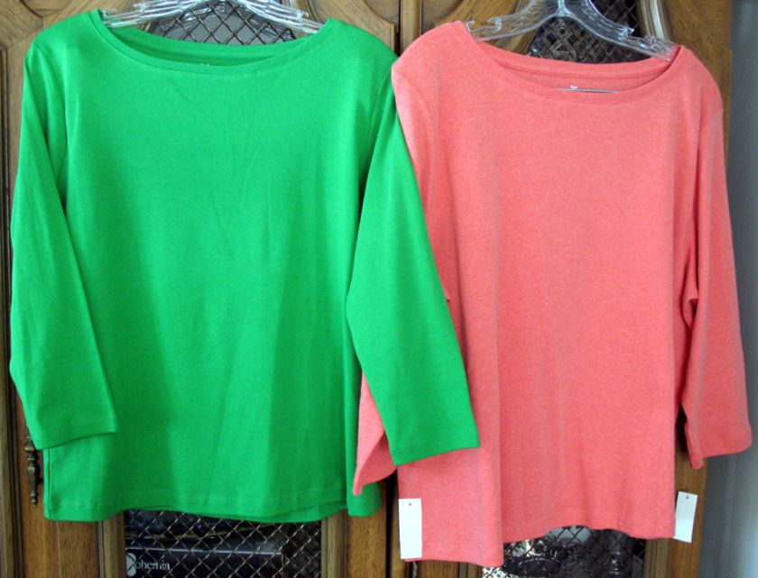 Talbots Cotton Green Coral Scoop Nk 3/4Slv Top Tee PLUS  