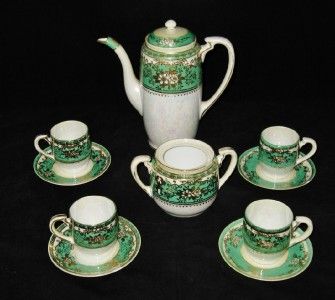 Vintage Hand Painted Noritake Morimura Tea Set GREEN  