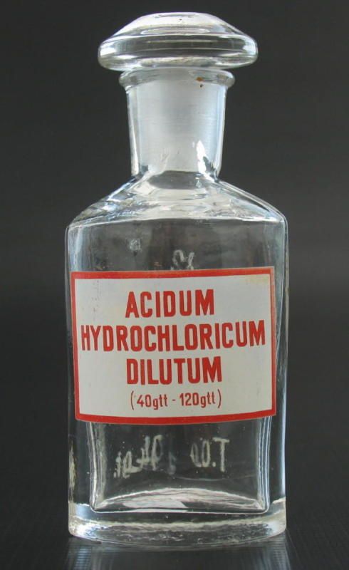 OLD HYDROCHLORIC ACID POISON PHARMACY GLASS BOTTLE JAR  