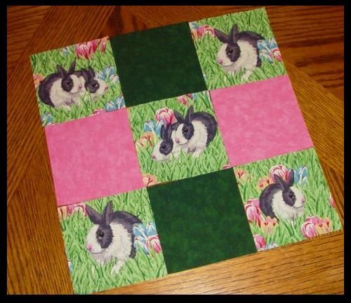 60 4 Bunnies Easter Bunny & Green & Pink Quilt Top Cotton Fabric 