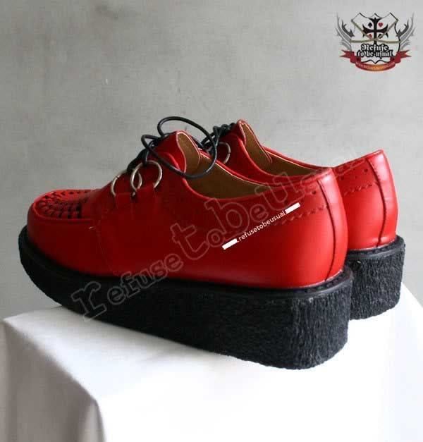 UNISEX Rockabilly Punk Rock Woven Oxford CREEPERS 2 Inch PLATFORM RED 