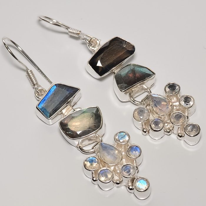  , RAINBOW MOON STONE & .925 STERLING SILVER EARRING JEWELRY 