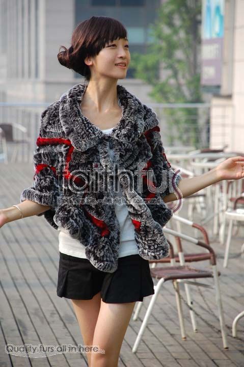 Rex Rabbit Fur Knitted Cape/Wrap/Shawl/Poncho/Stole  