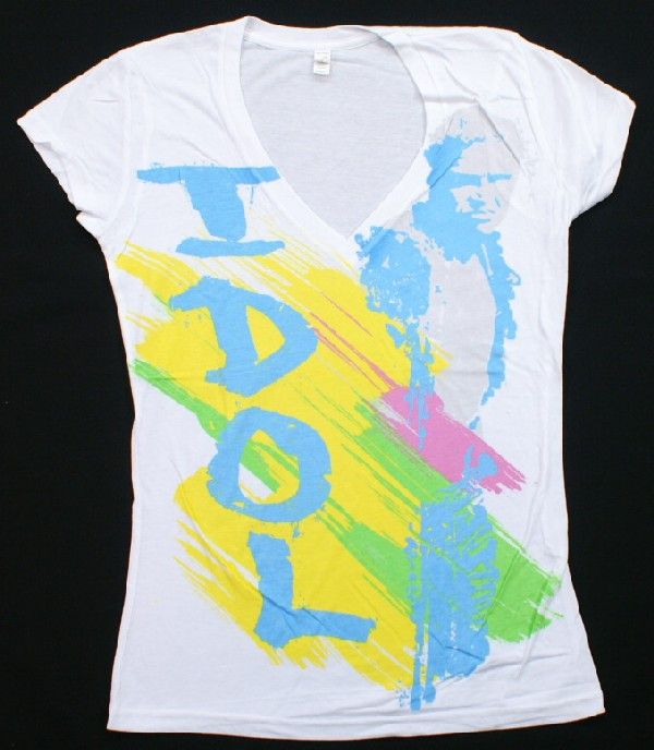 BILLY IDOL Ladies Juniors T Shirt White Rock & Roll Music NWOT  