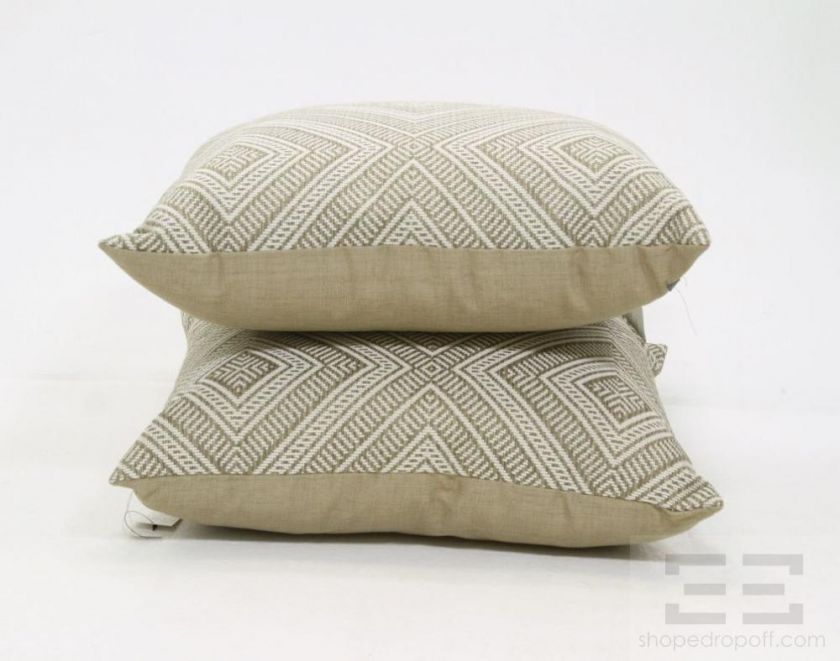 Ryan Studio Two Piece Taupe & Cream Diamond Woven Pillow Set NEW 