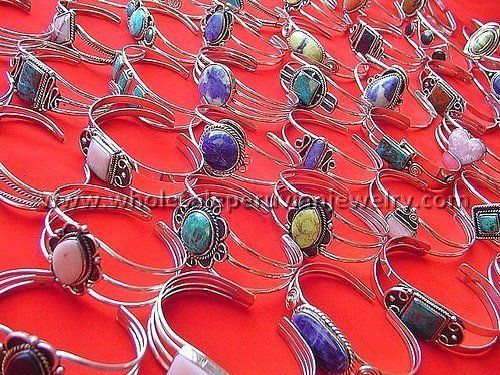 11 STUNNING SEMI PRECIOUS STONE BANGLES PERU JEWELRY  