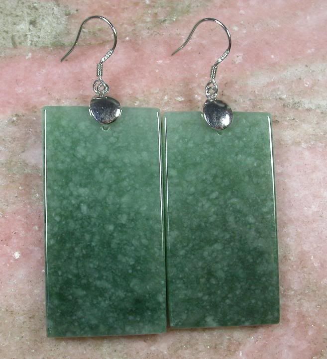 Green 925 Sterling Silver Natural A JADE Jadeite Rectangle Earring