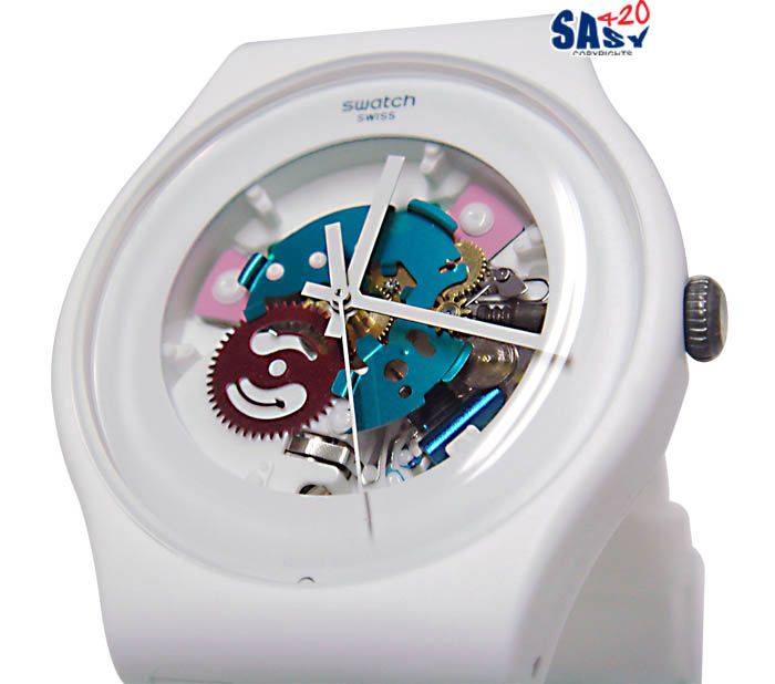 Swatch SUOW100 white lacquered plastic strap men watch NEW  