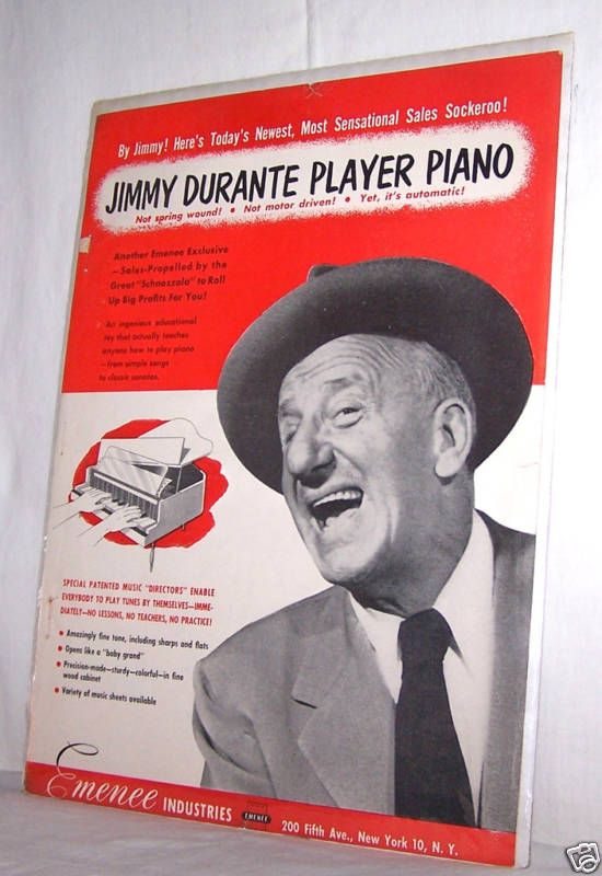 1950S MAG AD JIMMY DURANTE TOY PLAYER PIANO EMENEE NY  