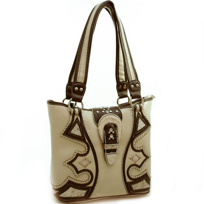 Studded western bucket bag w/ horse hair accents & buckle  