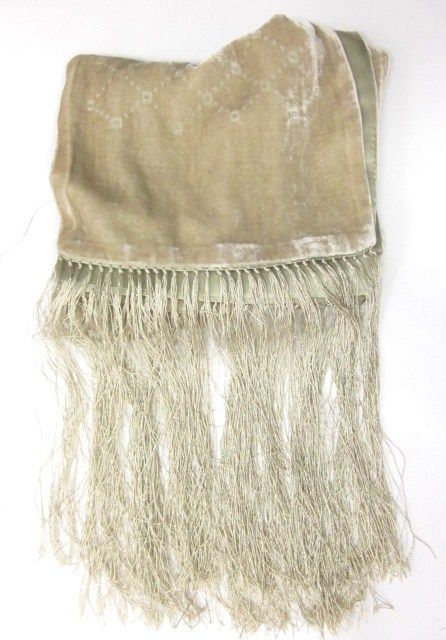 CARLISLE Green Velvet Tassel Trim Neck Scarf  